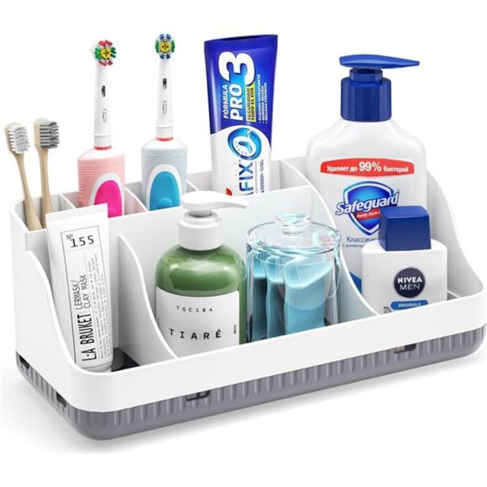 Bathroom Counter Organizer Toothbrush Holder 7 Slots Toothpaste Vanity Storage